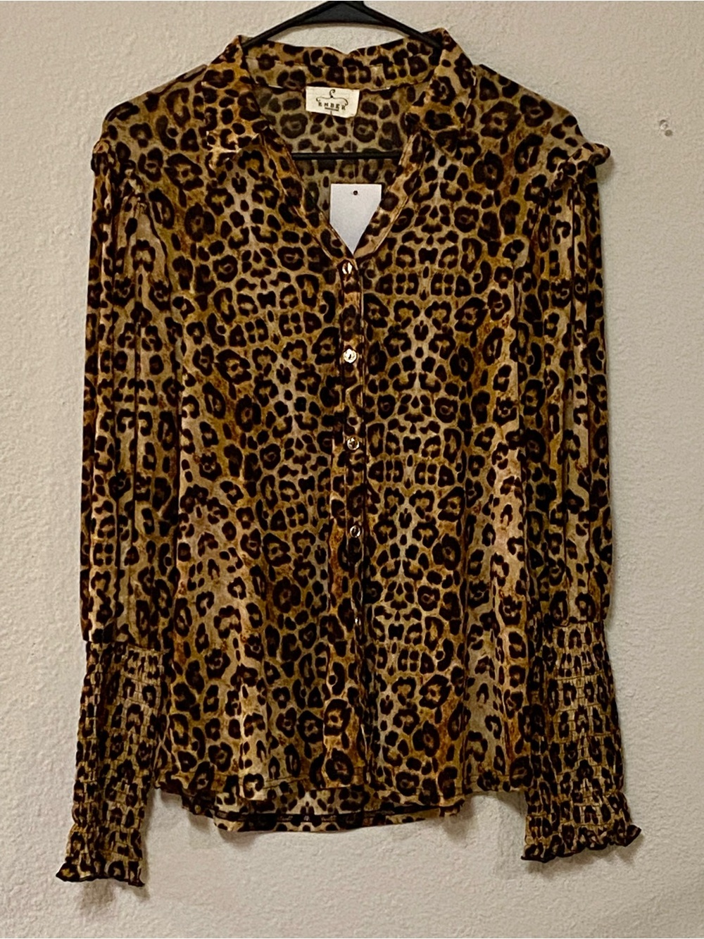 Ember Leopard Print Button-Down Shirt - Size Large - NWT!